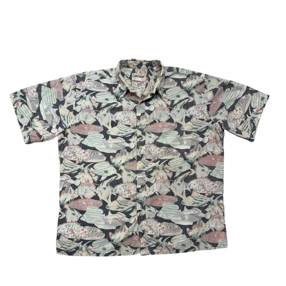 Vintage Cooke Street Hawaiian Shirt 2XL Black Fish Camp Reverse Print Aloha
